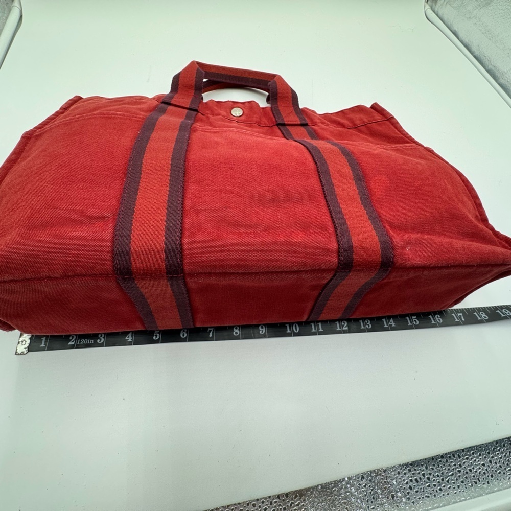 Hermès Fourre Tout GM Canvas Tote Red Burgundy Authentic - Picture 8 of 14